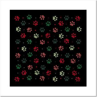 Christmas colored paw print Posters and Art